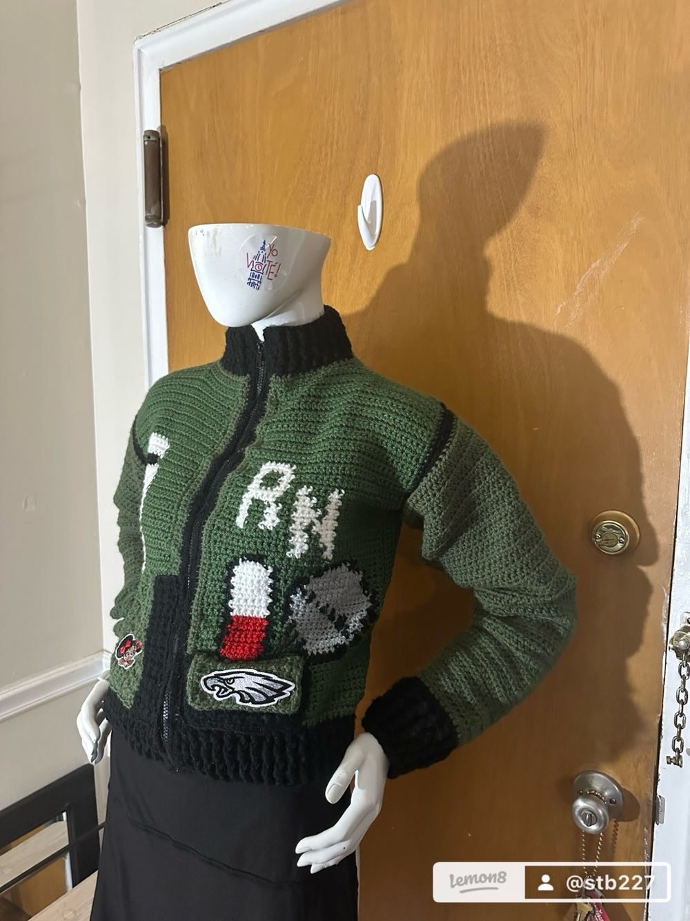 Unbranded Olive Green Knit Zip-Up Sweater with Team Patch Accents